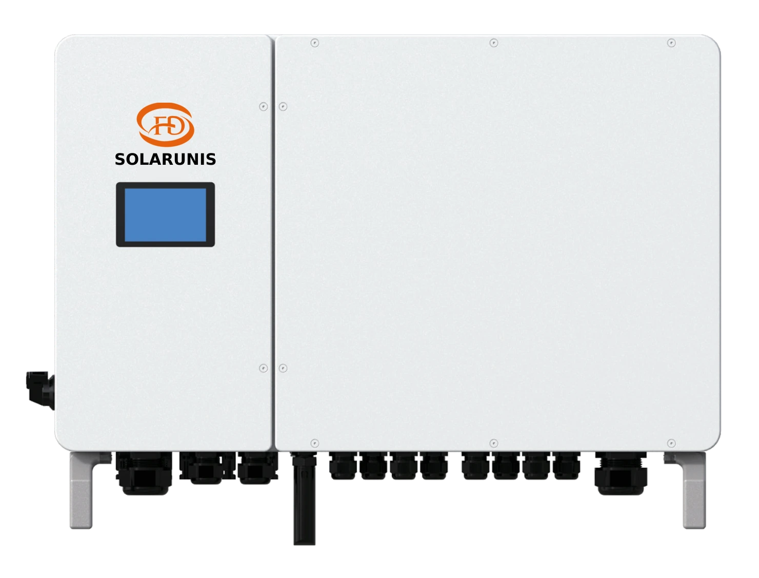 Solarunis three-phase High Voltage Hybrid inverter, 22–50 kW, integrated display configuration